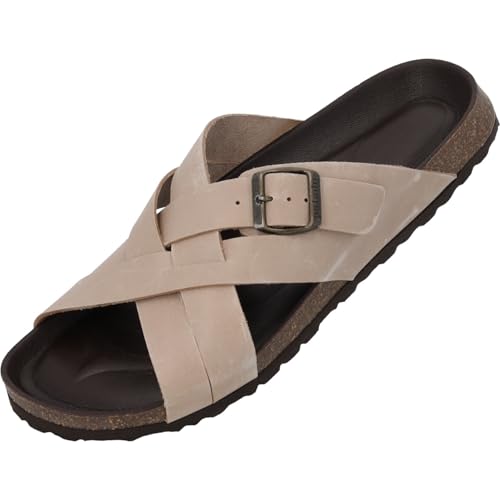 Palado Pantoletten Herren Tavros - bequeme Sandalen Made in Spain - Hausschuhe mit Kork-Fußbett - modische Beige UK9,5 - EU43 von Palado