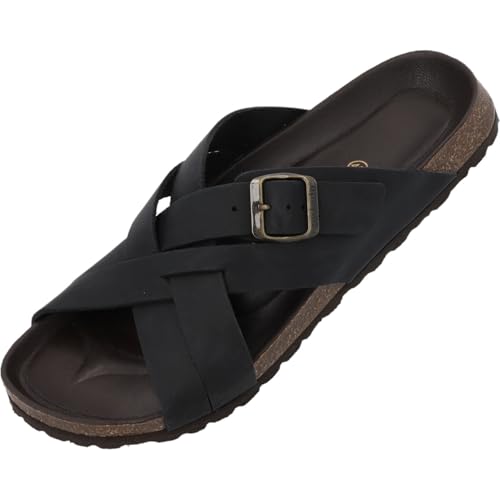 Palado Pantoletten Herren Tavros - bequeme Sandalen Made in Spain - Hausschuhe mit Kork-Fußbett - modische Schwarz UK9,5 - EU43 von Palado