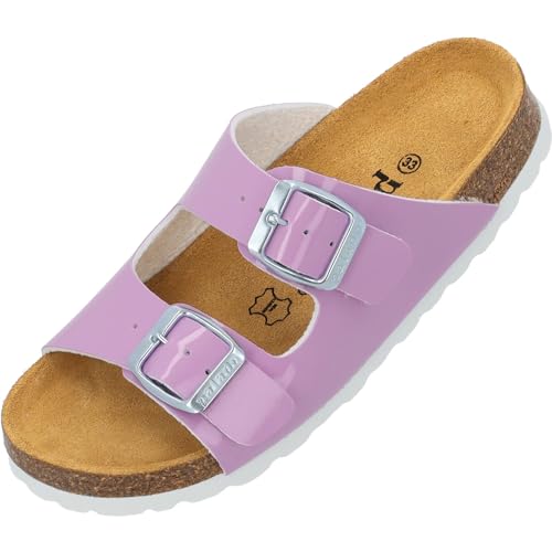 Palado Pantoletten Mädchen Kids Korfu G – coole Sandalen - bequeme Hausschuhe mit trendigen Farben - modische Sommerschuhe Flieder EU32 von Palado
