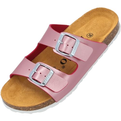 Palado Pantoletten Mädchen Kids Korfu G – coole Sandalen - bequeme Hausschuhe mit trendigen Farben - modische Sommerschuhe Pink EU34 von Palado