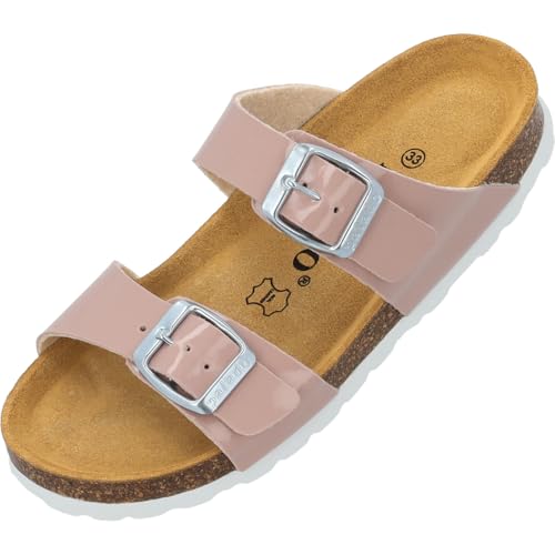 Palado Pantoletten Mädchen Kids Samos G Basic – coole Sandalen Made in Spain - bequeme Hausschuhe mit trendigen Farben - modische Sommerschuhe mit Kork-Fußbett Rosa Lack EU32 von Palado