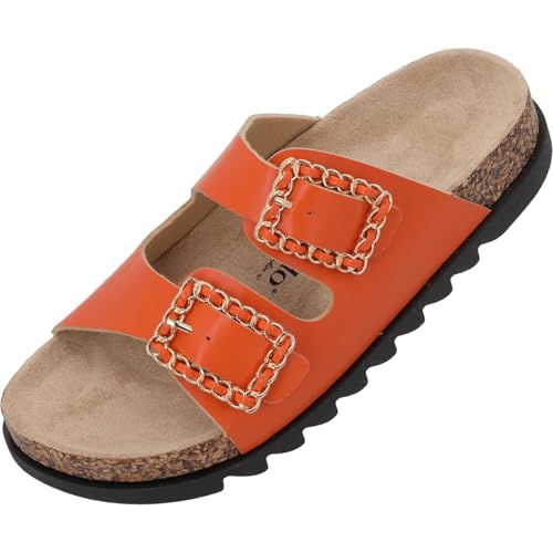 Palado Plateau-Sandalen Damen Igies by Sila Sahin - modische Pantoletten - bequeme Hausschuhe mit verstellbaren Riemen - elegante Sommerschuhe Orange UK4,5 - EU37 von Palado