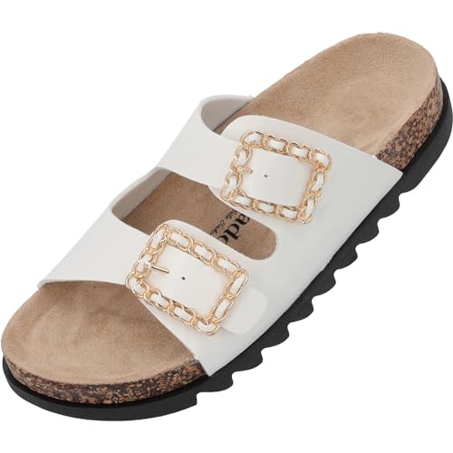 Palado Plateau-Sandalen Damen Igies by Sila Sahin - modische Pantoletten - bequeme Hausschuhe mit verstellbaren Riemen - elegante Sommerschuhe Weiß UK6 - EU39 von Palado