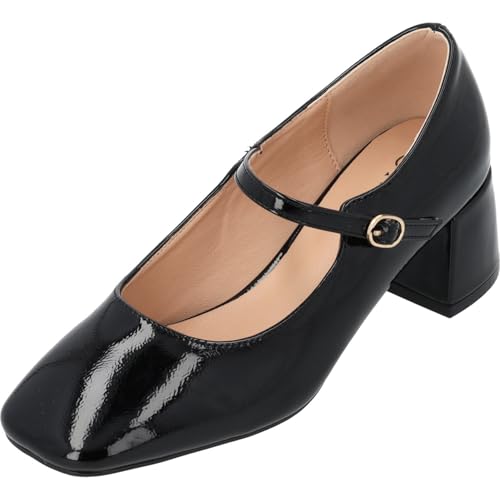 Palado Pumps Damen Nataye - Elegante Stöckelschuhe mit bequemen Blockabsatz - modische Schuhe mit Absatz - Sommerschuhe Schwarz UK5,5 - EU38 von Palado