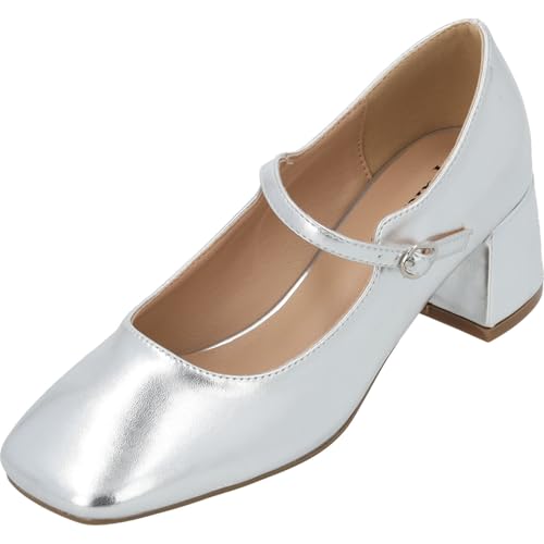Palado Pumps Damen Nataye - Elegante Stöckelschuhe mit bequemen Blockabsatz - modische Schuhe mit Absatz - Sommerschuhe Silber Metallic UK7 - EU40 von Palado