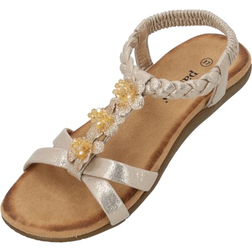 Palado Riemchensandalen Damen Grebella - modische Pantoletten - elegante Sommerschuhe - bequeme Sandaletten mit verstellbaren Riemen Gold UK5,5 - EU38 Palado Riemchensandalen Damen Grebella - modische Pantoletten - elegante Sommerschuhe - bequeme Sandaletten mit verstellbaren Riemen Gold UK5,5 - EU38 von Palado