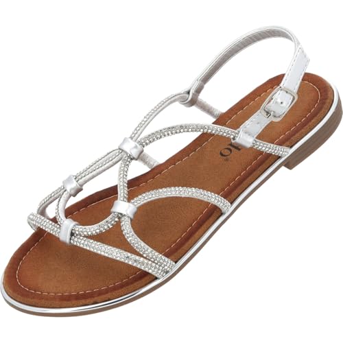 Palado Sandalen Damen Arcanil – modische Pantoletten - elegante Sommerschuhe - bequeme Sandaletten mit verstellbaren Riemen Silber Glitzer UK9 - EU42 von Palado