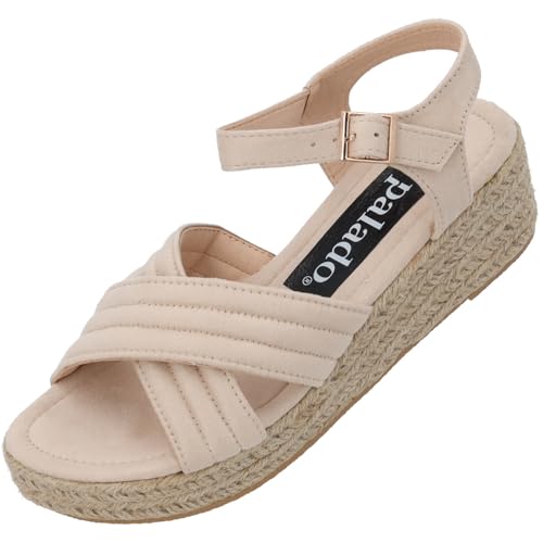 Palado Sandalen Damen Bolognia - elegante Sandaletten mit Keilabsatz - bequeme Sommerschuhe - modische Pantoletten Beige UK6 - EU39 von Palado