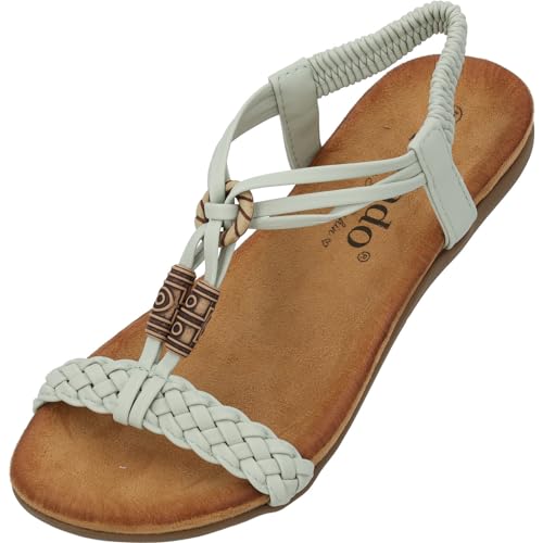 Palado Sandalen Damen Ereshi by Sila Sahin – modische Pantoletten - elegante Sommerschuhe - bequeme Sandaletten mit elastischem Riemen Mint UK6 - EU39 von Palado