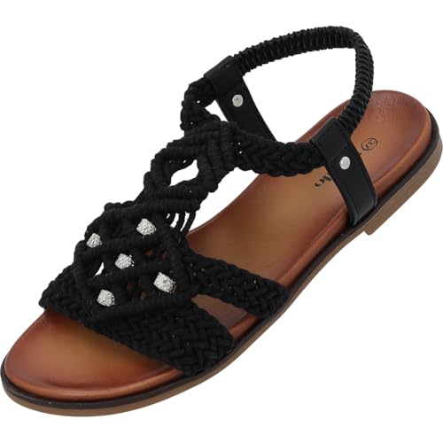 Palado Sandalen Damen Fathana - modische Pantoletten - elegante Sommerschuhe - bequeme Sandaletten mit elastischem Riemen Schwarz UK4,5 - EU37 von Palado