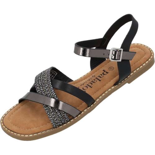 Palado Sandalen Damen Ialis by Sila Sahin - bequeme Sandaletten - elegante Sommerschuhe - modische Pantoletten Schwarz UK8 - EU41 von Palado