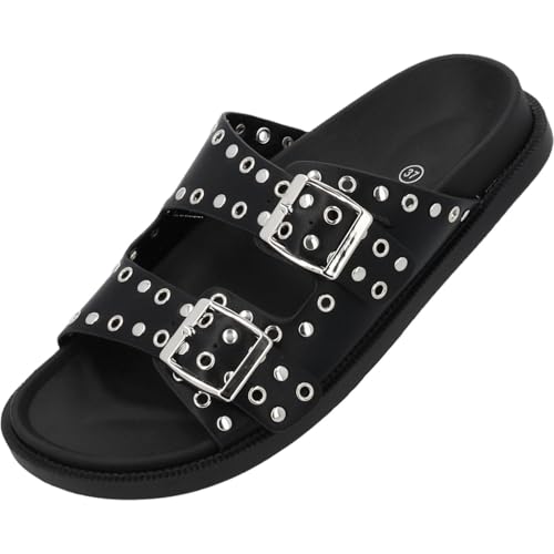 Palado Sandalen Damen Kannur by Sila Sahin - elegante Pantoletten - bequeme Hausschuhe - modische Sommerschuhe Schwarz UK7 - EU40 von Palado