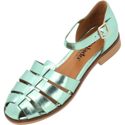 Palado Sandalen Damen Nigata by Sila Sahin - elegante Sandaletten in Metallic-Farben - bequeme Sommerschuhe - modische Pantoletten Grün Metallic UK7 - EU40 von Palado