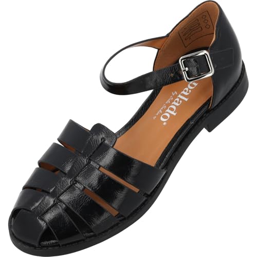 Palado Sandalen Damen Nigata by Sila Sahin - elegante Sandaletten in Metallic-Farben - bequeme Sommerschuhe - modische Pantoletten Schwarz Metallic UK6 - EU39 von Palado