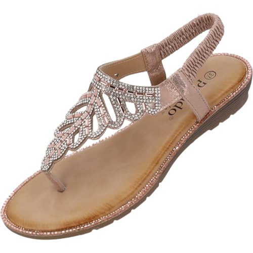 Palado Sandalen Damen Phuza by Sila Sahin - elegante Sandalen mit Glitzersteinen - modische Sommerschuhe - bequeme Pantoletten Rosegold UK6 - EU39 von Palado