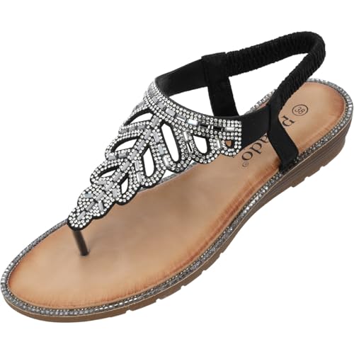 Palado Sandalen Damen Phuza by Sila Sahin - elegante Sandalen mit Glitzersteinen - modische Sommerschuhe - bequeme Pantoletten Schwarz UK4,5 - EU37 von Palado