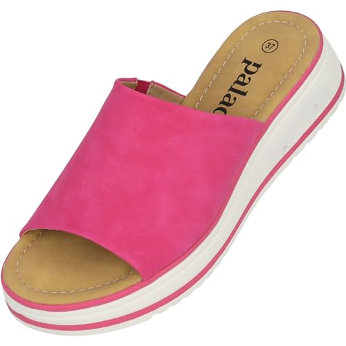 Palado Sandalen Damen Rhat – bequeme Hausschuhe mit Plateau-Sohle - modische Pantoletten - elegante Sommerschuhe Pink UK7 - EU40 von Palado