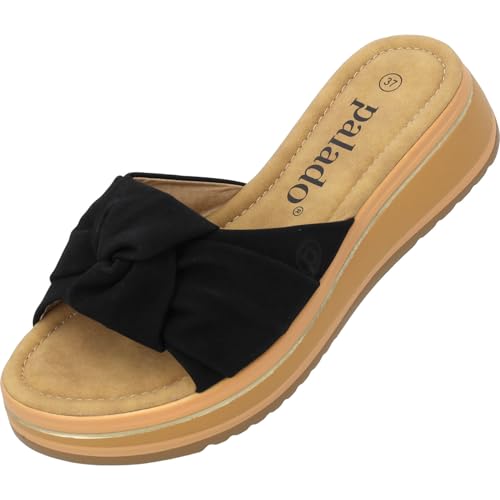 Palado Sandalen Damen Theryx – elegante Pantoletten - bequeme Hausschuhe - modische Sommerschuhe Schwarz UK6 - EU39 von Palado
