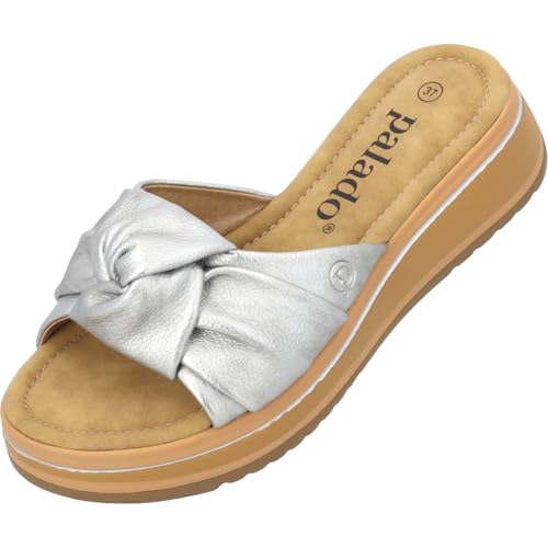 Palado Sandalen Damen Theryx – elegante Pantoletten - bequeme Hausschuhe - modische Sommerschuhe Silber UK7 - EU40 von Palado