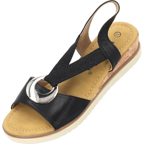 Palado Sandalen Damen Thido - elegante Pantoletten - bequeme Sommerschuhe mit elastischen Riemen - modische Hausschuhe Schwarz UK5,5 - EU38 von Palado