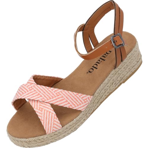 Palado Sandalen Damen Thunon - elegante Sommerschuhe - modische Wedges mit gekreuzten Riemen - bequeme Sandaletten Lachs UK7 - EU40 von Palado