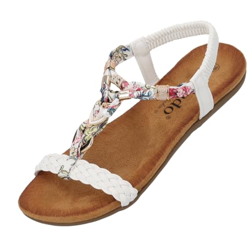 Palado Sandalen Damen Ubah by Sila Sahin - modische Sandaletten - bequeme Sommerschuhe - stilvolle Pantoletten mit elastischem Riemen Weiß UK7 - EU40 von Palado