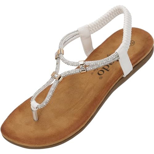 Palado Sandalen Damen Ugnu by Sila Sahin - bequeme Sandaletten für Frauen - elegante Sommerschuhe - modische Pantoletten mit elastischem Riemen Weiß UK8 - EU41 von Palado