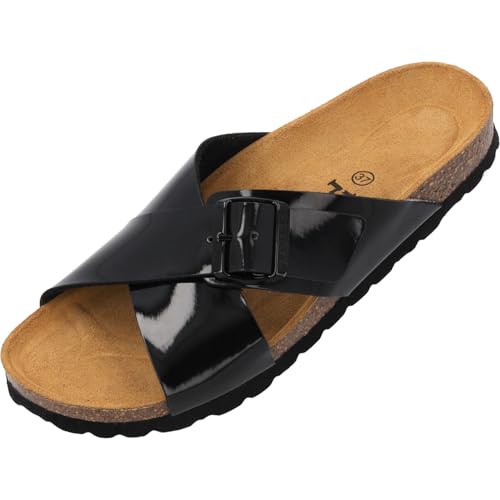 Palado Sandalen Damen Vanelis - bequeme Sandaletten - modische Sommerschuhe - elegante Pantoletten Schwarz Lack UK9 - EU42 von Palado