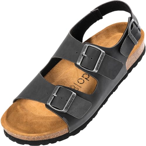 Palado Sandalen Herren Napoli – bequeme Pantoletten mit dämpfendem Kork-Fußbett - Hausschuhe mit Fersenriemen - Sommerschuhe Anthrazit UK12,5 - EU47 von Palado