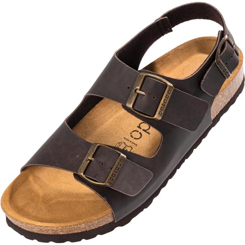 Palado Sandalen Herren Napoli – bequeme Pantoletten mit dämpfendem Kork-Fußbett - Hausschuhe mit Fersenriemen - Sommerschuhe Braun UK10 - EU44 von Palado