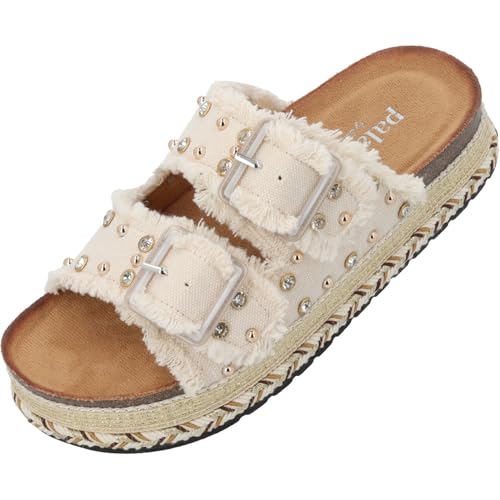 Palado Sandaletten Damen Brutees by Sila Sahin - bequeme Sandalen mit Plateau-Sohle - elegante Hausschuhe - modische Sommerschuhe Beige UK7 - EU40 von Palado