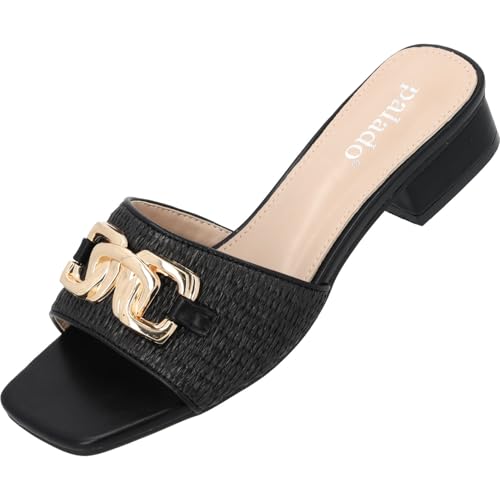 Palado Sandaletten Damen Darie - modische Pantoletten - elegante Sommerschuhe - bequeme Sandalen mit edler Metallverzierung Schwarz UK7 - EU40 von Palado
