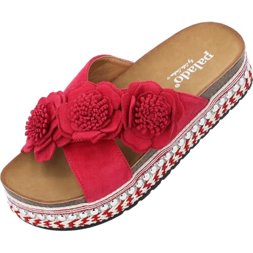 Palado Sandaletten Damen Dozial by Sila Sahin - modische Sandalen mit Plateau-Sohle - elegante Hausschuhe - bequeme Sommerschuhe Fuchsia UK4,5 - EU37 von Palado