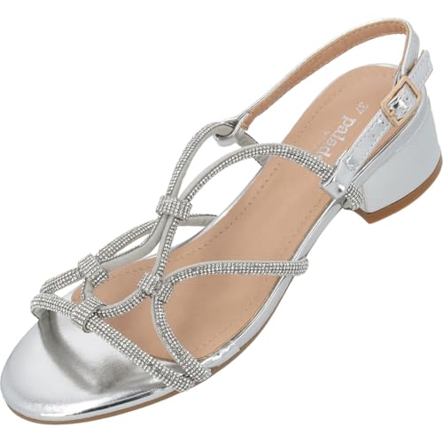 Palado Sandaletten Damen Fanala by Sila Sahin - bequeme Sandalen - elegante Pantoletten mit funkelnden Details - modische Sommerschuhe Silber UK6 - EU39 von Palado