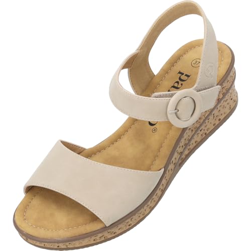 Palado Sandaletten Damen Helys - modische Sandalen - elegante Sommerschuhe - bequeme Wedges mit verstellbarem Riemen Beige UK9 - EU42 von Palado
