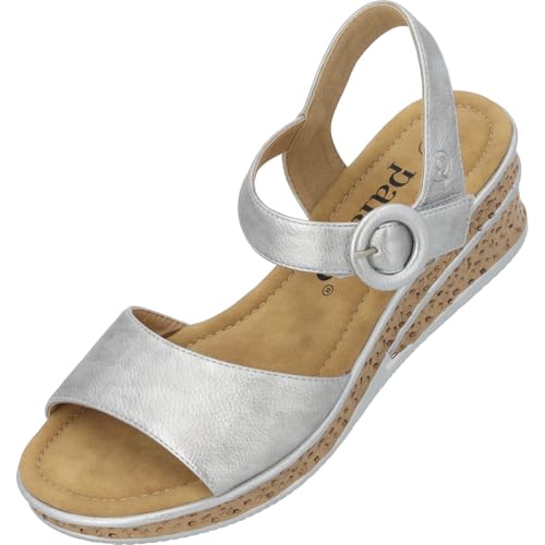 Palado Sandaletten Damen Helys - modische Sandalen - elegante Sommerschuhe - bequeme Wedges mit verstellbarem Riemen Silber UK5,5 - EU38 von Palado