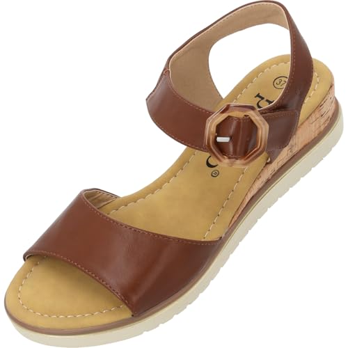 Palado Sandaletten Damen Impures - modische Sandalen - elegante Sommerschuhe mit Keilabsatz - bequeme Schuhe mit verstellbarem Riemen Braun UK5,5 - EU38 Palado Sandaletten Damen Impures - modische Sandalen - elegante Sommerschuhe mit Keilabsatz - bequeme Schuhe mit verstellbarem Riemen Braun UK5,5 - EU38 von Palado