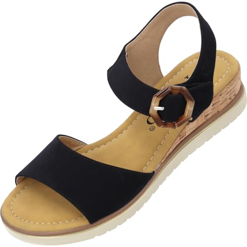 Palado Sandaletten Damen Impures - modische Sandalen - elegante Sommerschuhe mit Keilabsatz - bequeme Schuhe mit verstellbarem Riemen Dunkelblau UK7 - EU40 von Palado