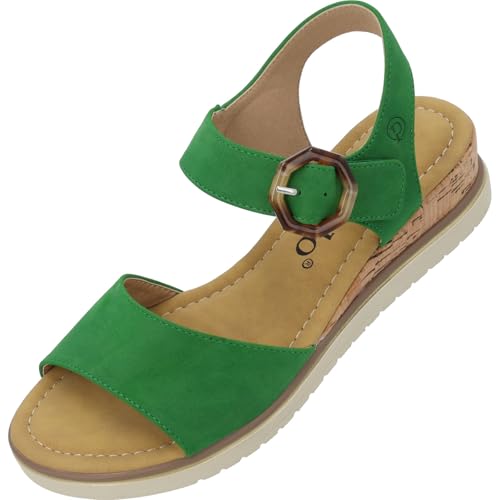 Palado Sandaletten Damen Impures - modische Sandalen - elegante Sommerschuhe mit Keilabsatz - bequeme Schuhe mit verstellbarem Riemen Grün UK4,5 - EU37 Palado Sandaletten Damen Impures - modische Sandalen - elegante Sommerschuhe mit Keilabsatz - bequeme Schuhe mit verstellbarem Riemen Grün UK4,5 - EU37 von Palado