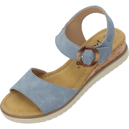 Palado Sandaletten Damen Impures - modische Sandalen - elegante Sommerschuhe mit Keilabsatz - bequeme Schuhe mit verstellbarem Riemen Hellblau UK7 - EU40 von Palado