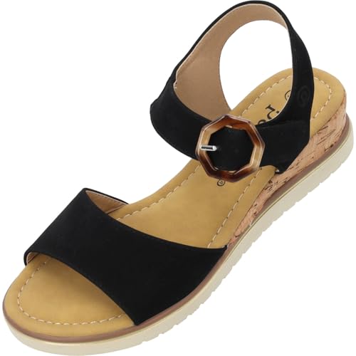 Palado Sandaletten Damen Impures - modische Sandalen - elegante Sommerschuhe mit Keilabsatz - bequeme Schuhe mit verstellbarem Riemen Schwarz UK7 - EU40 Palado Sandaletten Damen Impures - modische Sandalen - elegante Sommerschuhe mit Keilabsatz - bequeme Schuhe mit verstellbarem Riemen Schwarz UK7 - EU40 von Palado