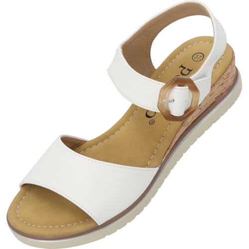 Palado Sandaletten Damen Impures - modische Sandalen - elegante Sommerschuhe mit Keilabsatz - bequeme Schuhe mit verstellbarem Riemen Weiß UK9 - EU42 von Palado