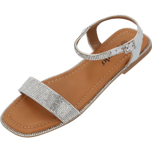 Palado Sandaletten Damen Isolea - modische Pantoletten - elegante Sommerschuhe - bequeme Sandaletten mit verstellbaren Riemen Silber UK3,5 - EU36 von Palado