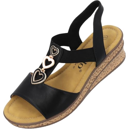 Palado Sandaletten Damen Selri by Sila Sahin - elegante Sandalen mit Keilabsatz - bequeme Pantoletten - modische Sommerschuhe Schwarz UK9 - EU42 von Palado