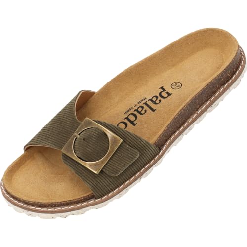 Palado Pantoletten Damen Sardo Corda - bequeme Sandalen Made in Spain - elegante Hausschuhe mit Kork-Fußbett - modische Sommerschuhe Khaki UK6 - EU39 von Palado