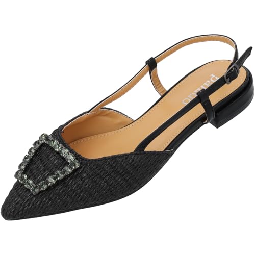 Palado Slingback Damen Edniya - edle Sling-Ballerinas mit Metallverzierung - modische Sommerschuhe - elegante schuhe - vielseitig kombinierbar Schwarz UK7 - EU40 von Palado