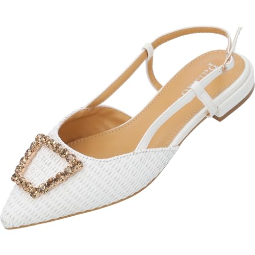 Palado Slingback Damen Edniya - edle Sling-Ballerinas mit Metallverzierung - modische Sommerschuhe - elegante schuhe - vielseitig kombinierbar Weiß UK6 - EU39 von Palado