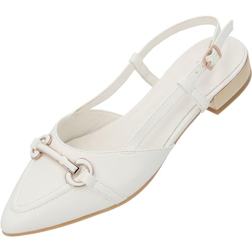 Palado Slingbacks Damen Edef – edle Sabots mit Metallverzierung - modische Sommerschuhe - elegante schuhe - vielseitig kombinierbar Weiß UK9 - EU42 von Palado