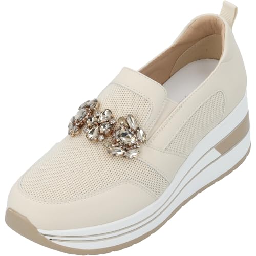 Palado Sneaker Damen Everis by Sila Sahin - Elegante Slip-On Turnschuhe mit Schmuckapplikationen - modisch und bequem Beige UK6 - EU39 von Palado