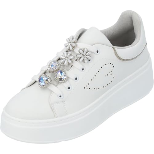 Palado Sneaker Damen Ibnoa by Sila Sahin - Elegante Turnschuhe mit Schmuckapplikationen - Plateau-Sohle - modisch und bequem Weiß UK4,5 - EU37 von Palado